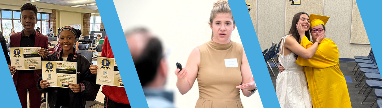 THis is a photo collage of a BVIU instructor, Students from ALiquippa School DIstrict and New Horizon School.