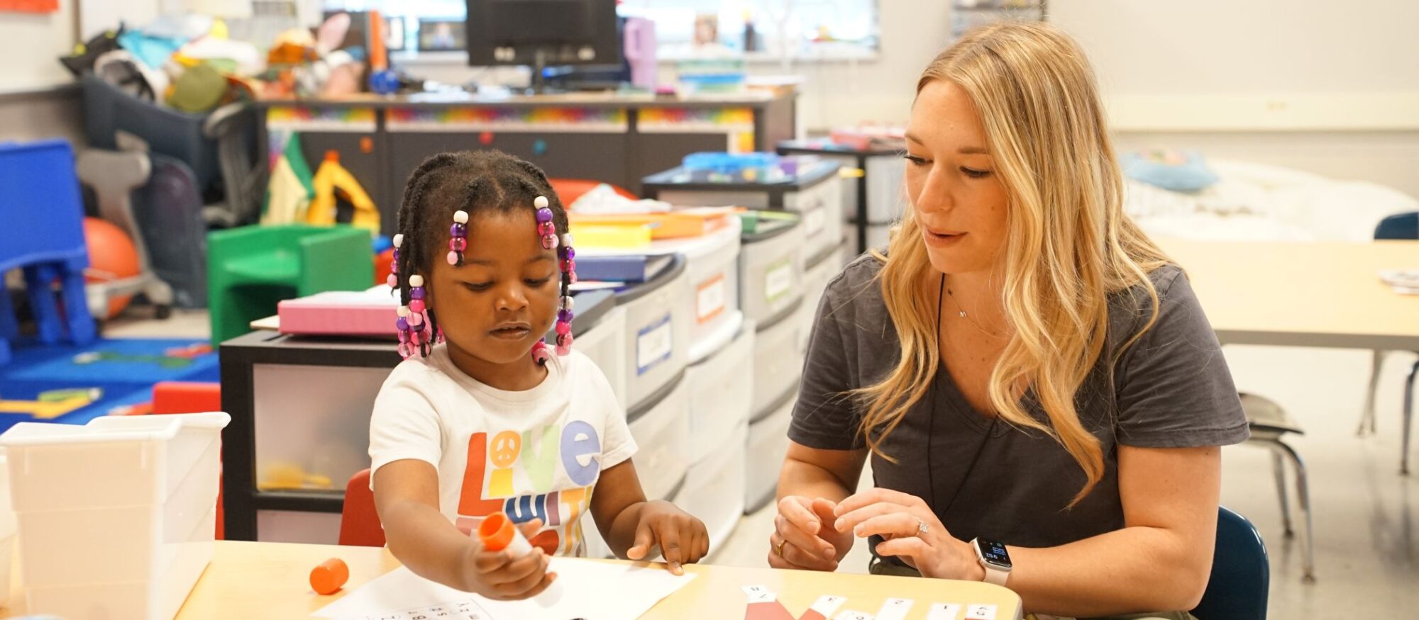 A teacher and student in a BVIU Early Intervention classroom